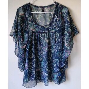 Massini Blouse Womens‎ X-Large Blue Green Paisley Chiffon 100% Polyester Lace